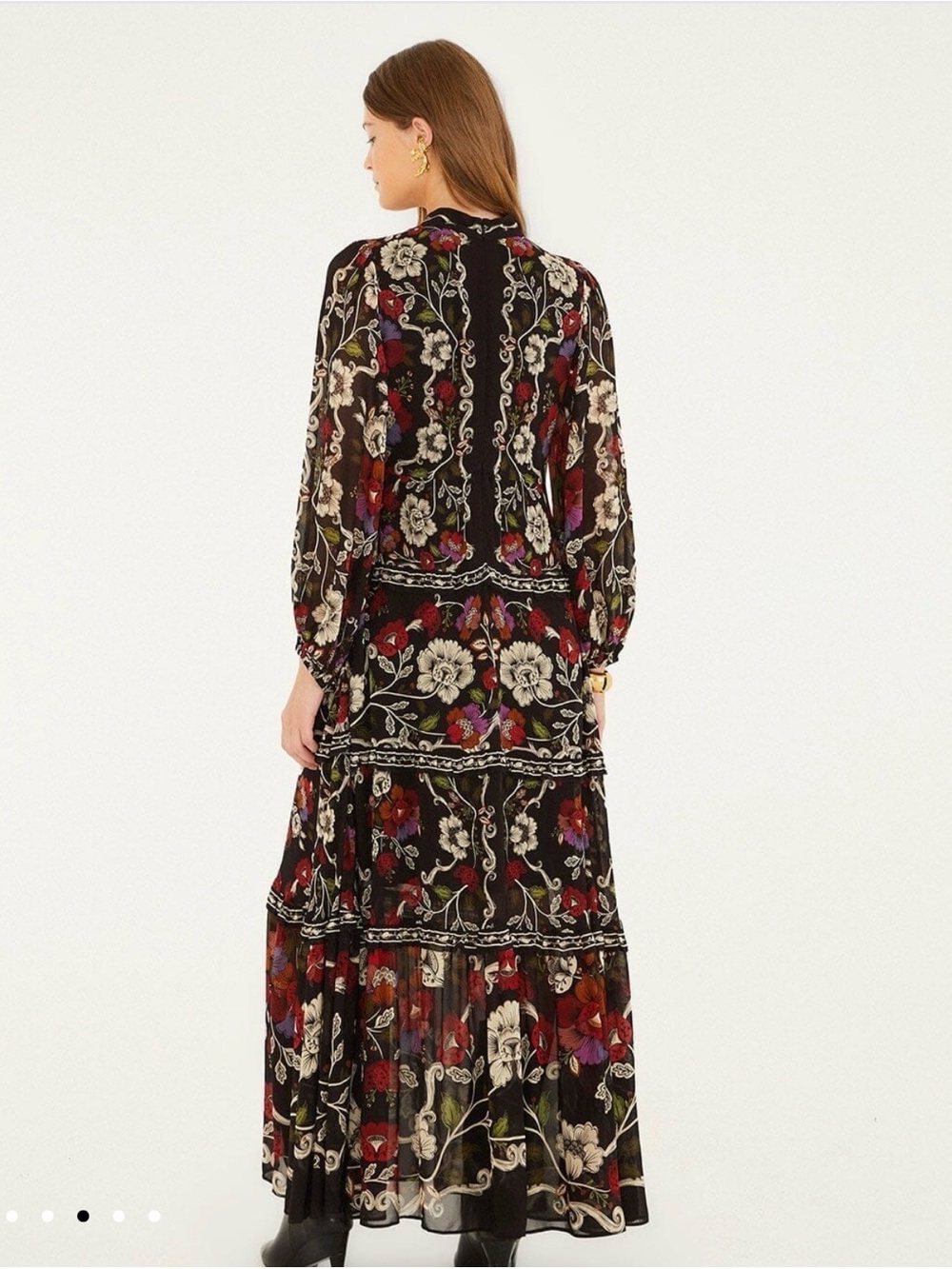 FARM Rio Black Floral Tiered Maxi Dress with Red, White and Purple Flowers - Picture 2 of 2